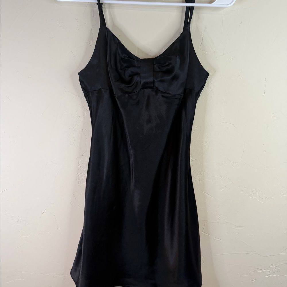 Victoria’s Secret Modal Black Satin Slip Dress Bow Bust Y2K Lingerie XS